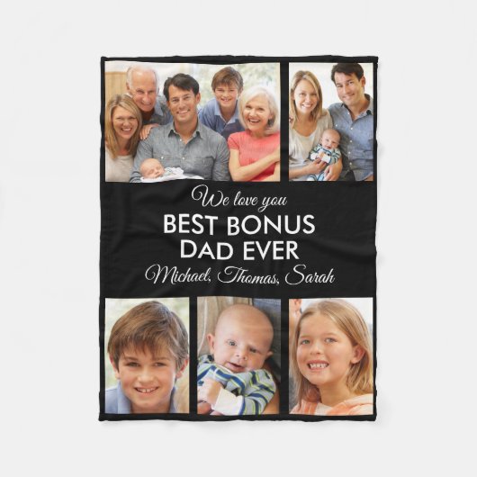 Beste Bonus Vader Ooit Foto Collage Vaderdag Fleece Deken (Voorkant)