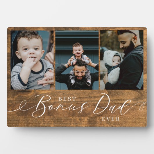 Beste Bonus Vader Ooit Woodgrain Vaders Dag Foto Fotoplaat (voorkant)