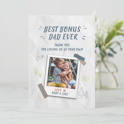 Beste bonus vader vaders dag Stepdad Aangepaste fo Feestdagenkaart (Staand voorkant)