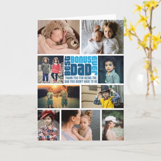 Beste bonuspapa ooit foto collage Vaderdag   Kaart (Gele Bloem)