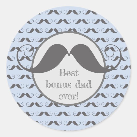 Beste bonusvader! Fun Mustache Pattern Vaderdag Ronde Sticker (Voorkant)