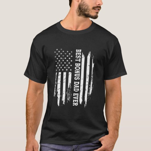 Beste bonusvader ooit Amerikaanse vlag Vaderdag T-shirt (Voorkant)
