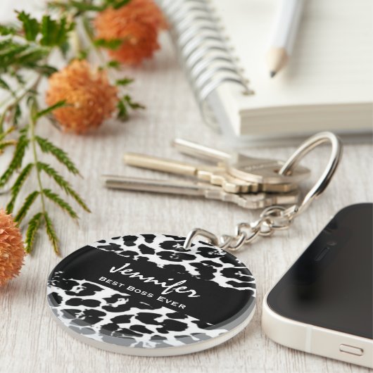 Beste borden ooit - Aangepaste naam zwart - witte  Sleutelhanger (Voorkant Rechts)