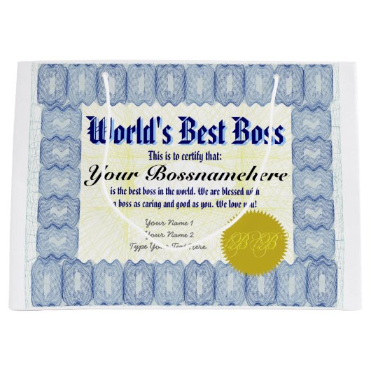 Beste Boss-certificaat ter wereld Large Cadeautasje (Voorkant)