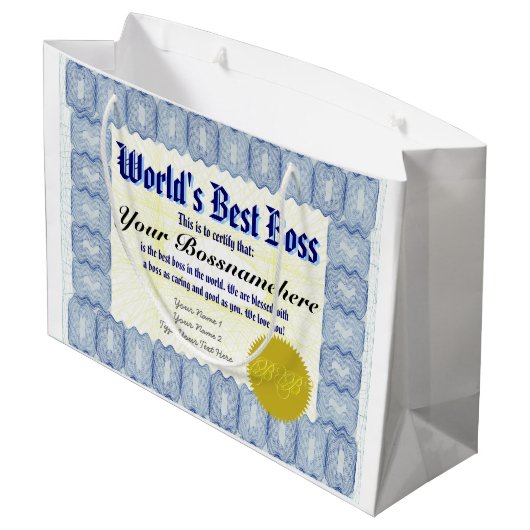 Beste Boss-certificaat ter wereld Large Cadeautasje (Achterkant Gekanteld)