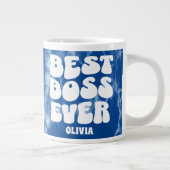 Beste Boss Ever Retro Blue Tie Dye Aangepaste Naam Grote Koffiekop (Rechts)