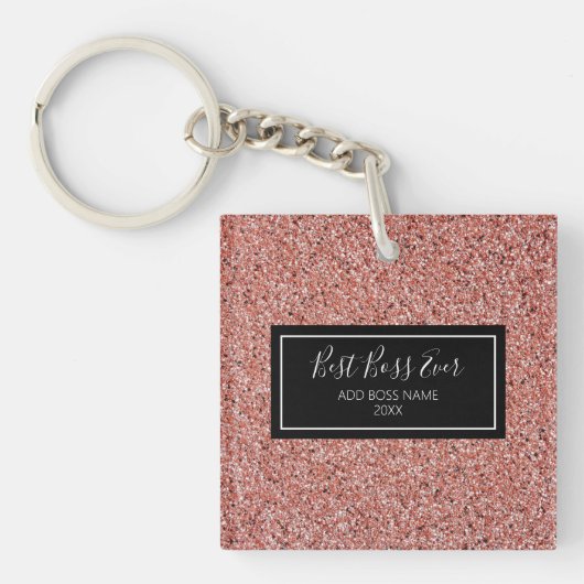 Beste Boss Ever Roos Gouden Glitter Gepersonalisee Sleutelhanger (Voorkant)
