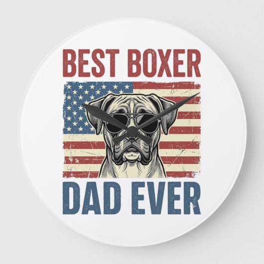 Beste Boxer Vader Ooit Vintage Hond Grote Klok (Voorkant)