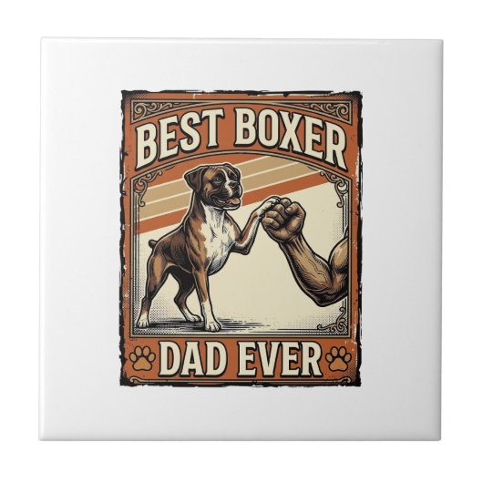 Beste Boxer Vader Ooit Vintage Hond Vader Tegeltje (Voorkant)