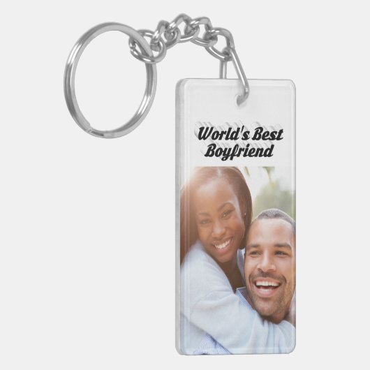 Beste Boyvriend foto zwarte 3d tekst Sleutelhanger (Voorkant Links)