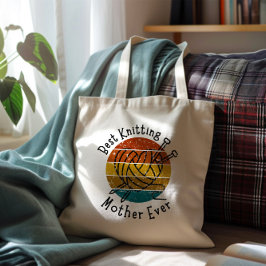Beste breien moeder ooit retro zonsondergang hart  tote bag
