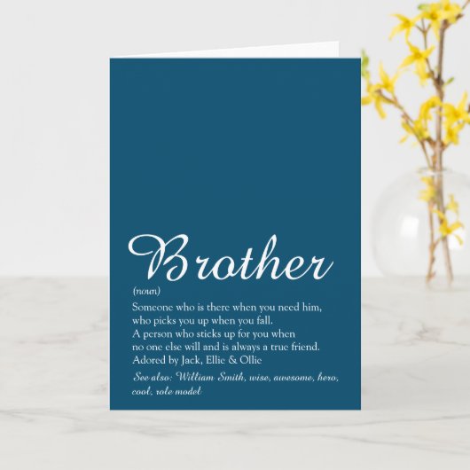 Beste Broer Ooit Definitie Script Blauw Kaart (Gele Bloem)