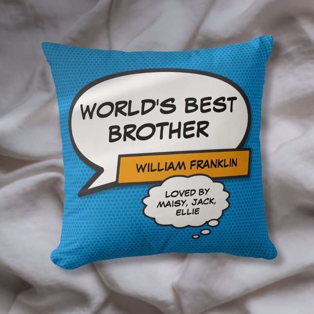 Beste Broer Ter Wereld Plezierige Comic Typografis Kussen (World's Best Brother Fun Comic Typographic Blue Throw Pillow)