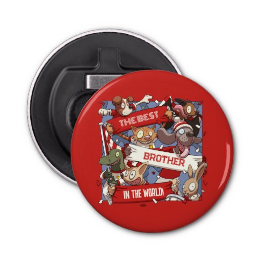 Beste Brother Funny Animal Fans Cartoon Button Flesopener (Voorkant)