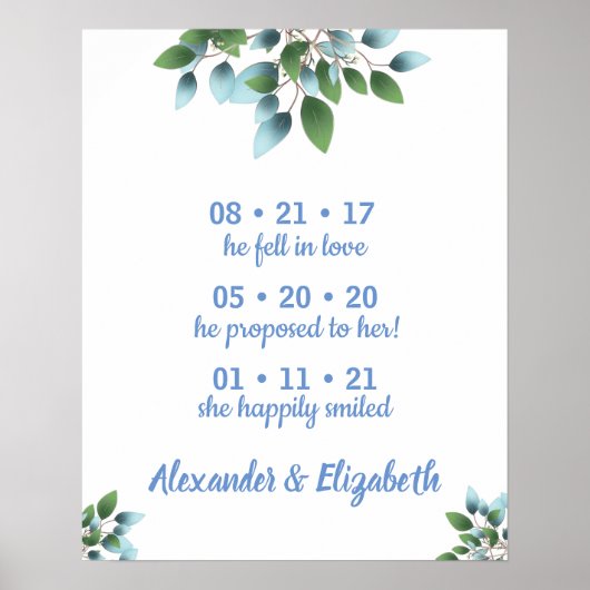 Beste Bruiloft Datum Ja Bord Eucalyptus Groene Tin Poster (Voorkant)