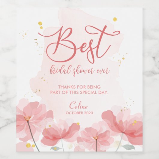 Beste Bruiloft Ever Roze Bloemen - Label Set Wijn Etiket (Enkel label)