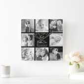 Beste Bubbie Ever 8 Fotocollage Gouden Glitter Gla Vierkante Klok (Huis)