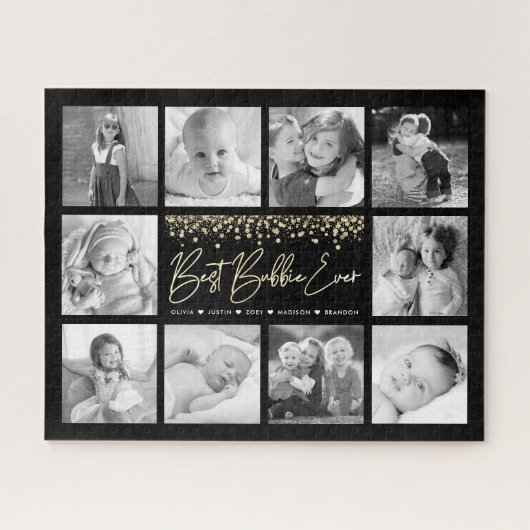 Beste Bubbie Ooit 10 Fotocollage Gouden Glitter Legpuzzel (Horizontaal)
