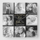 Beste Bubbie Ooit 8 Foto Collage Goud Glitters Gla Vierkante Klok (Voorkant)