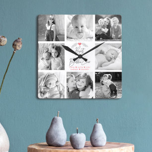 Beste Bubbie Ooit 8 Foto Collage Modern Schrift Vierkante Klok