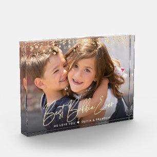 Beste Bubbie Ooit Gouden Glitter Script Aangepaste Fotoblokken