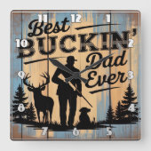Beste Buckin 'Dad: Hunter, Deer, Dog Vierkante Klok (Voorkant)