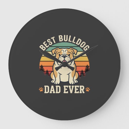 Beste Bulldog Vader Ooit Retro Vector Grote Klok (Voorkant)