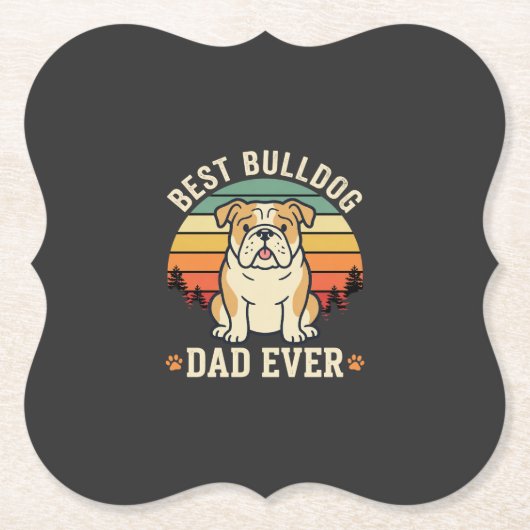 Beste Bulldog Vader Ooit Retro Vector Kartonnen Onderzetters (Voorkant)