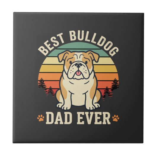 Beste Bulldog Vader Ooit Retro Vector Tegeltje (Voorkant)