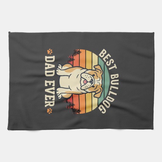 Beste Bulldog Vader Ooit Retro Vector Theedoek (Horizontaal)