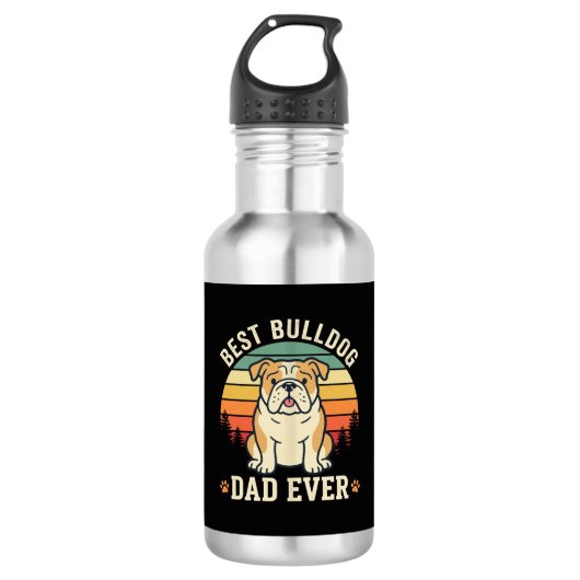 Beste Bulldog Vader Ooit Retro Vector Waterfles (Voorkant)