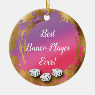 Beste Bunco Player ooit Girly Chic Pink Gold Dice Keramisch Ornament