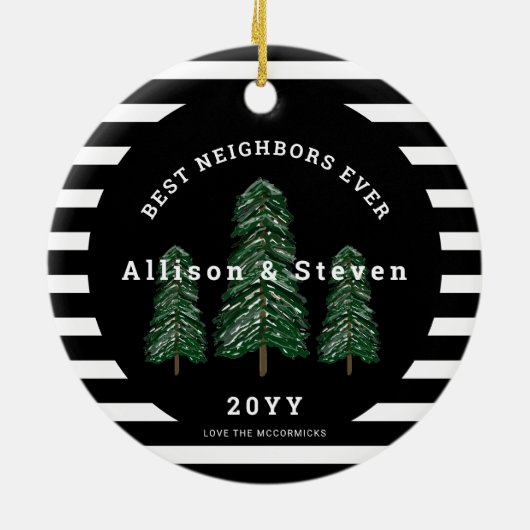 Beste buren ooit elegante dennenbomen kerst keramisch ornament (Achterkant)