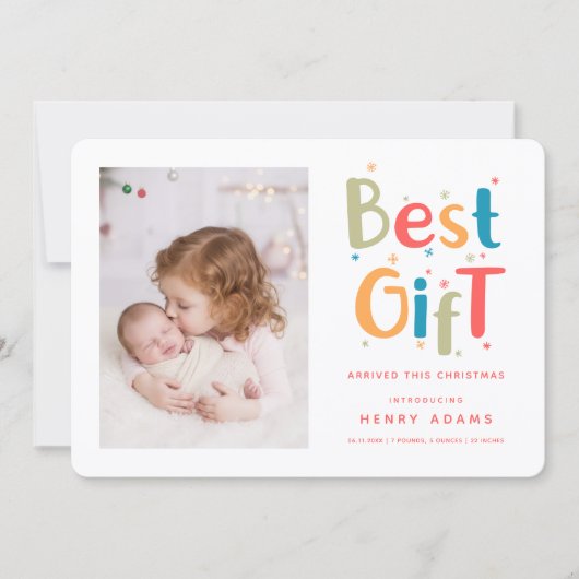 Beste cadeau arriveerde deze kerst-aankondiging feestdagenkaart (Voorkant)