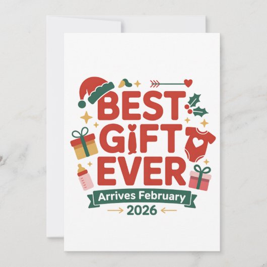Beste cadeau arriveert in februari 2026 Kerstkoppe Aankondiging (Voorkant)