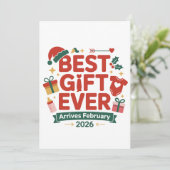 Beste cadeau arriveert in februari 2026 Kerstkoppe Aankondiging (Staand voorkant)