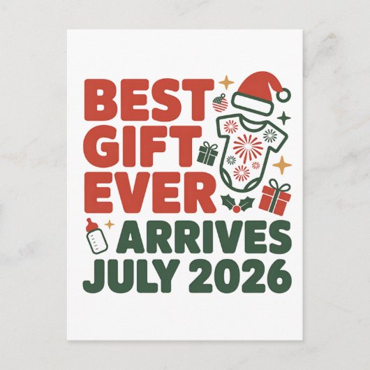 Beste cadeau arriveert in juli 2026 Kerst Koppels Aankondigingskaart (Voorkant)