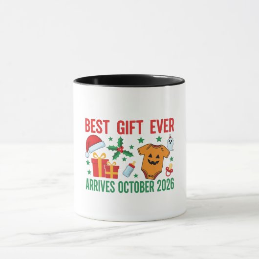 Beste cadeau arriveert in oktober 2026 Kerstkoppel Mok (Midden)
