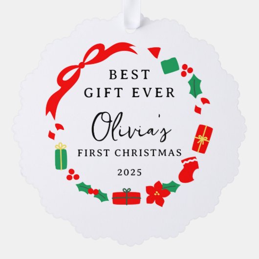 Beste cadeau Eerste kerst Ornament Kaart (Achterkant)