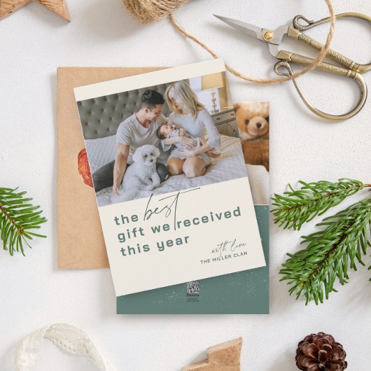 Beste cadeau foto Groene vakantie geboorte aankond Feestdagenkaart