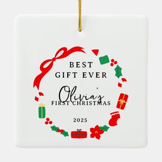 Beste cadeau meisje eerste kerst keramisch ornament (Achterkant)
