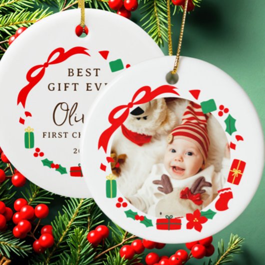 Beste cadeau meisje eerste kerst keramisch ornament