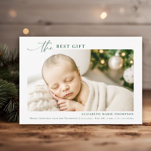 Beste Cadeau Minimalistisch Bosgroen Kerst Baby Aankondiging