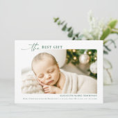 Beste Cadeau Minimalistisch Bosgroen Kerst Baby Aankondiging (Staand voorkant)