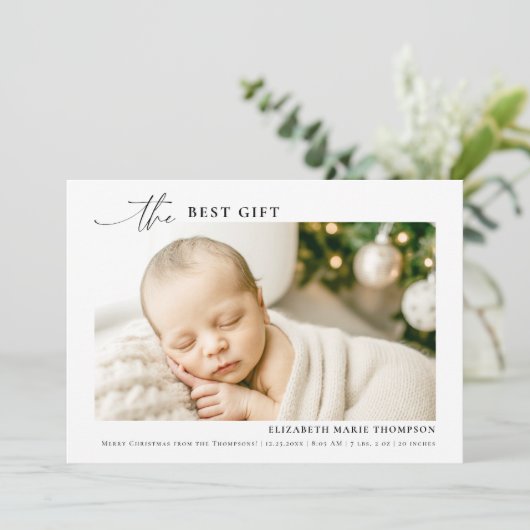 Beste cadeau Minimalistische kerst Baby foto famil Feestdagenkaart (Staand voorkant)