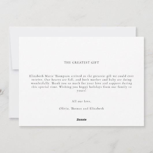 Beste cadeau Minimalistische kerst Baby foto famil Feestdagenkaart (Achterkant)