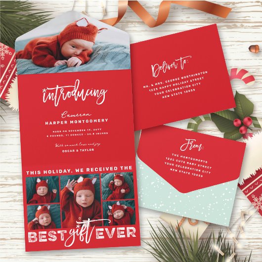 Beste cadeau ooit 6 Foto Vakantie Geboorteaankondi All In One Uitnodiging