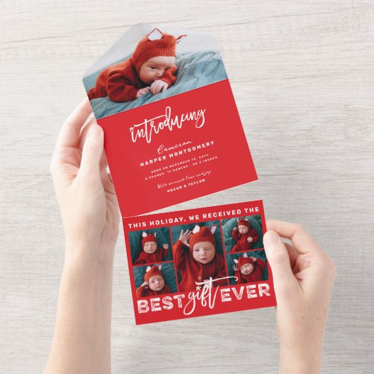 Beste cadeau ooit 6 Foto Vakantie Geboorteaankondi All In One Uitnodiging (Afscheurbaar)