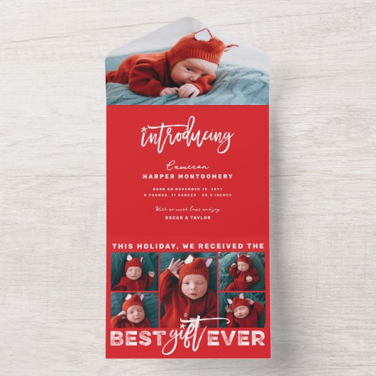 Beste cadeau ooit 6 Foto Vakantie Geboorteaankondi All In One Uitnodiging (Binnen)