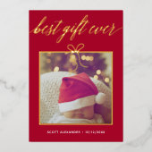 Beste Cadeau Ooit Foto Geboorte Folie Feestdagenkaart (Voorkant)